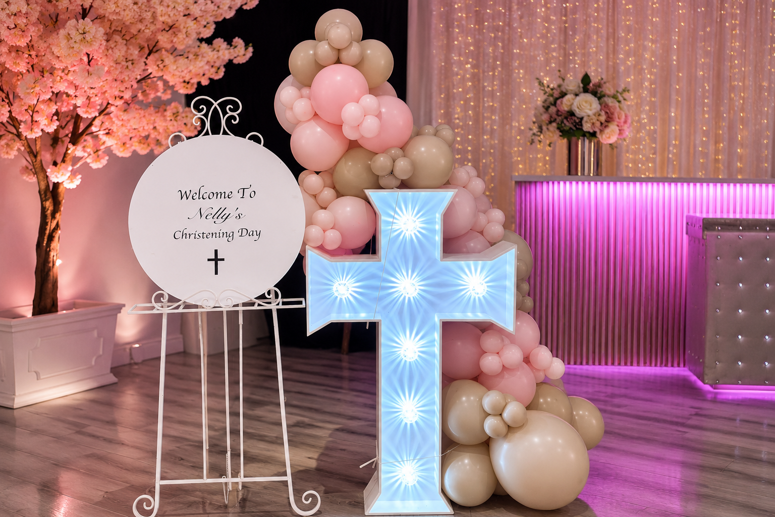 Christening celebration package styled at the Notesable Events party venue in Bebington, Wirral